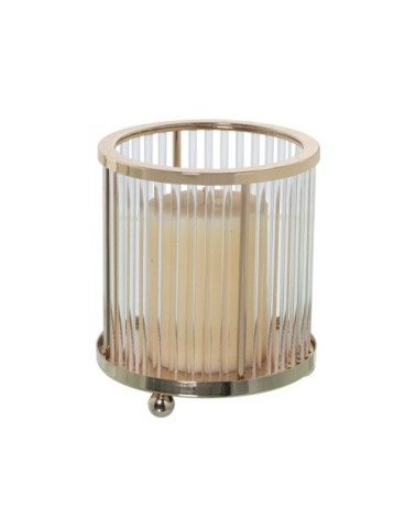 Photophore en verre et métal doré 10x10x11cm