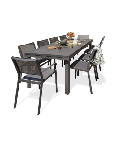 Ensemble repas de jardin 10 places en aluminium gris anthracite