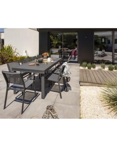 Ensemble repas de jardin 10 places en aluminium gris anthracite