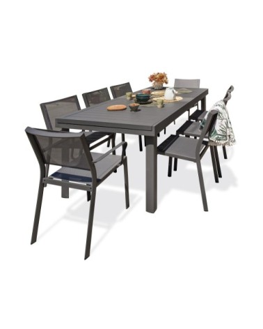 Ensemble repas de jardin 8 places en aluminium gris anthracite