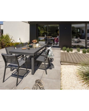 Ensemble repas de jardin 8 places en aluminium gris anthracite