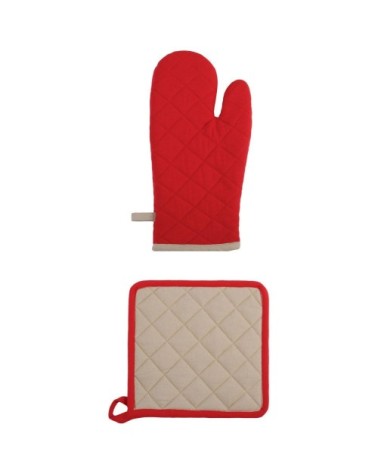 Ensemble gant et manique en coton bicolore