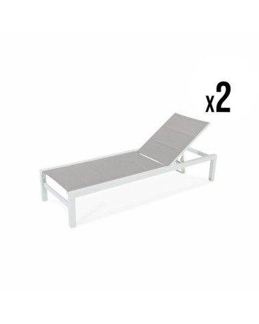 Lot de 2 grandes chaises longues en aluminium blanc avec roulettes