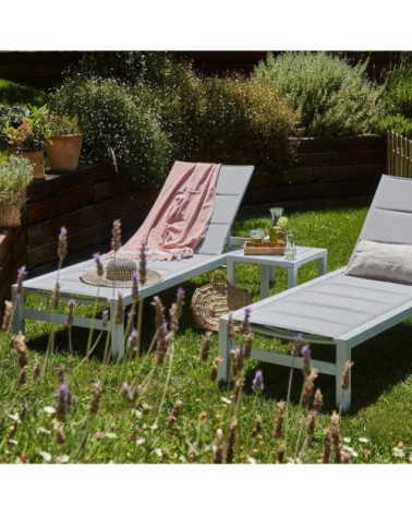 Lot de 2 grandes chaises longues en aluminium blanc avec roulettes