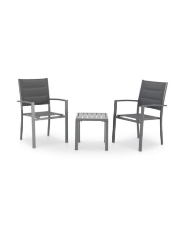 Ensemble de balcon avec 2 chaises et table basse gris anthracite