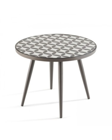 Table basse ronde de jardin en acier gris plateau en céramique
