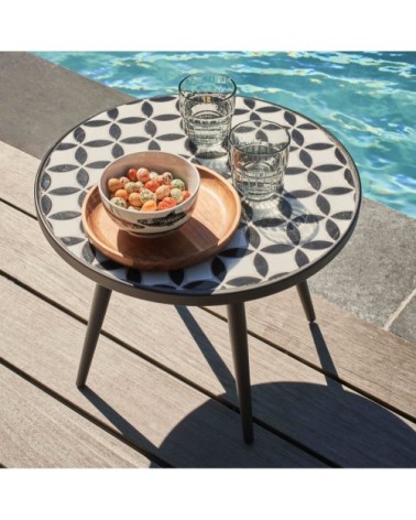 Table basse ronde de jardin en acier gris plateau en céramique