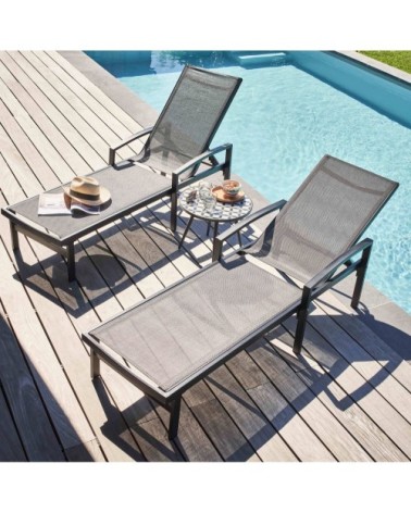 Table basse ronde de jardin en acier gris plateau en céramique