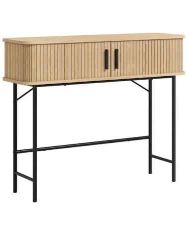 Console meuble portes coulissantes à lattes bois d'ingénierie chêne