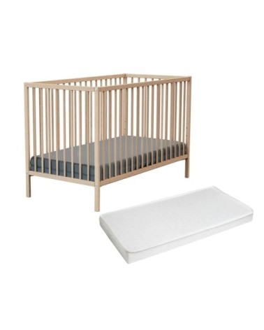 Lit bébé en bois avec matelas hêtre brut