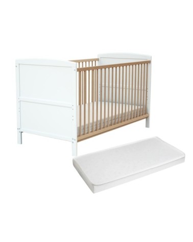 Lit bébé évolutif en bois avec matelas en bois blanc et hêtre verni