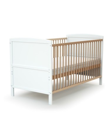 Lit bébé évolutif en bois avec matelas en bois blanc et hêtre verni
