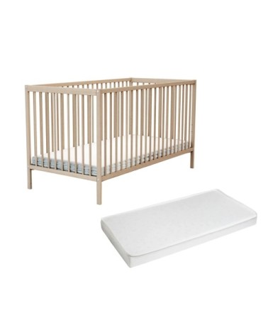 Lit bébé en bois avec matelas en bois hêtre brut