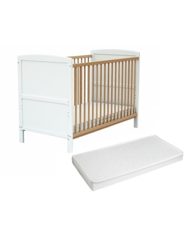 Lit bébé évolutif en bois avec matelas en bois blanc et hêtre verni