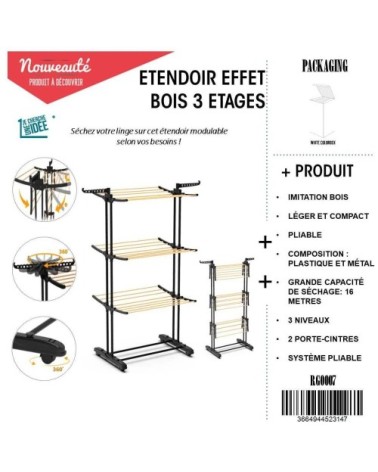 Etendoir 3 étages effet bois