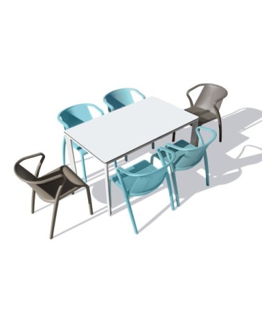 Ensemble repas de jardin 6 places en aluminium laqué blanc