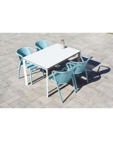 Ensemble repas de jardin 4 places en aluminium laqué blanc