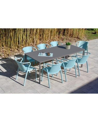 Ensemble repas de jardin 8 places en aluminium laqué gris anthracite