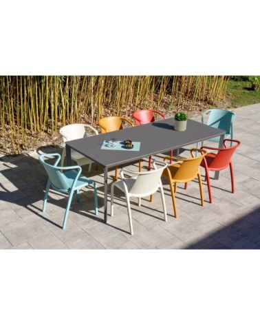 Ensemble repas de jardin 8 places en aluminium laqué gris anthracite