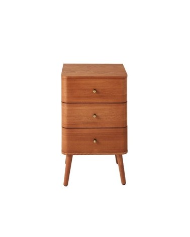 Chevet 3 tiroirs avec bords arrondis et placage bois h71 cm