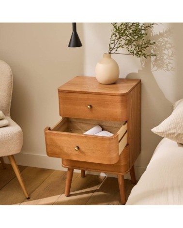 Chevet 3 tiroirs avec bords arrondis et placage bois h71 cm