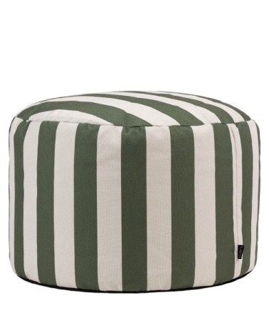 Pouf repose-pieds rond en tissu imprimé rayures vert olive