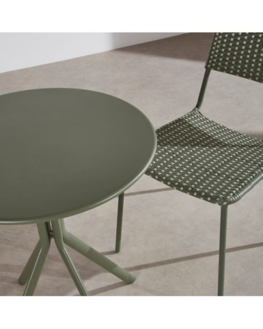 Ensemble table et 2 chaises de jardin en acier et résine tressée verte