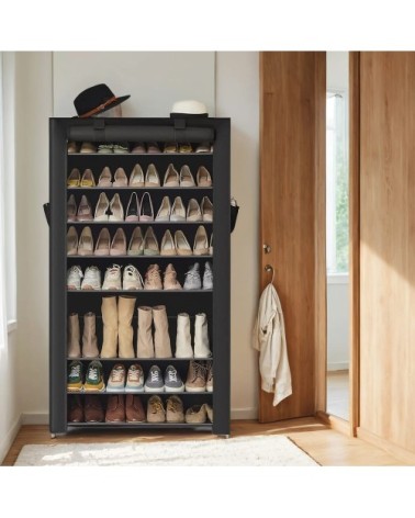 Étagère à chaussures en tissu à 10 niveaux 28 x 85 x 162 cm noir
