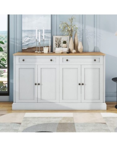 Buffet blanc et chêne avec 4 portes et 2 tiroirs