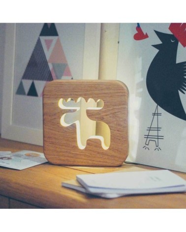 Lampe à poser veilleuse en bois caribou