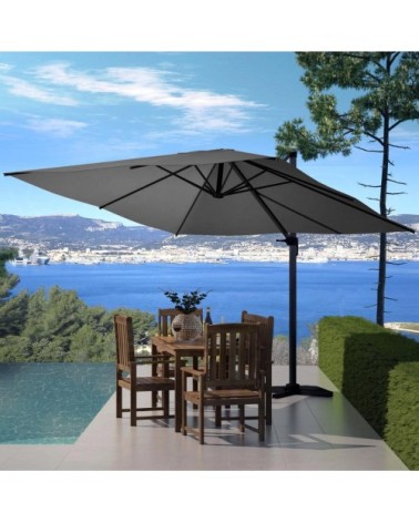 Parasol gris déporté carré 3 x 3 m rotatif à 360