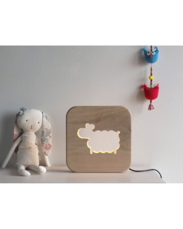 Lampe à poser veilleuse en bois mouton