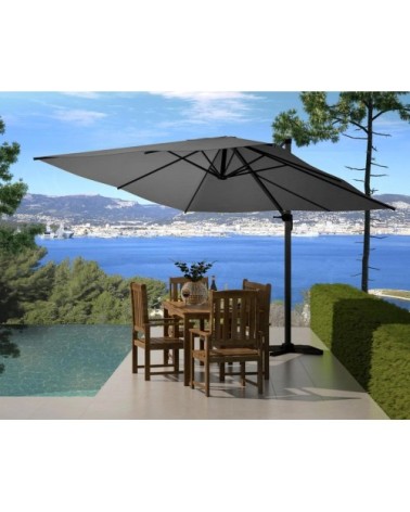 Parasol gris déporté carré 3 x 3 m rotatif à 360