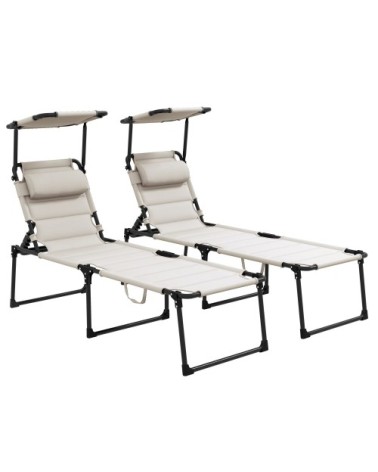 Transat pliable réglable multi-positions acier crème