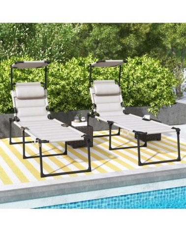 Transat pliable réglable multi-positions acier crème