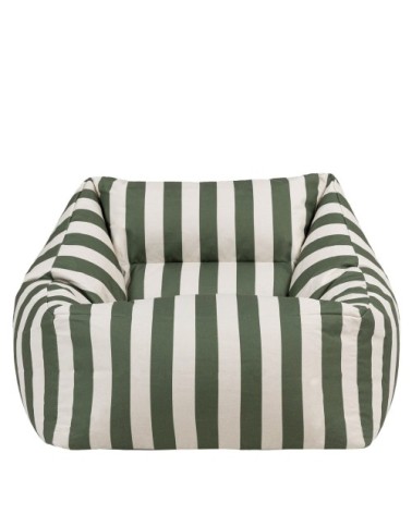 Pouf fauteuil et repose-pieds rond en tissu tissé rayé vert olive