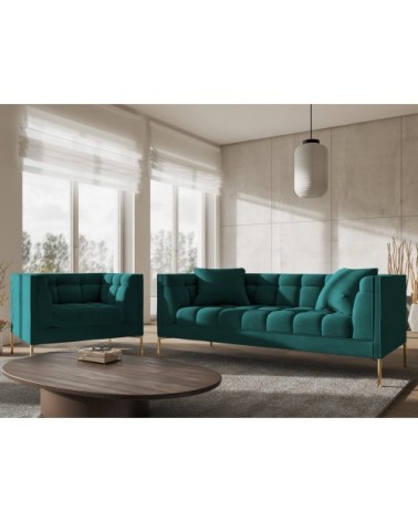 Fauteuil velours turquoise 1 place