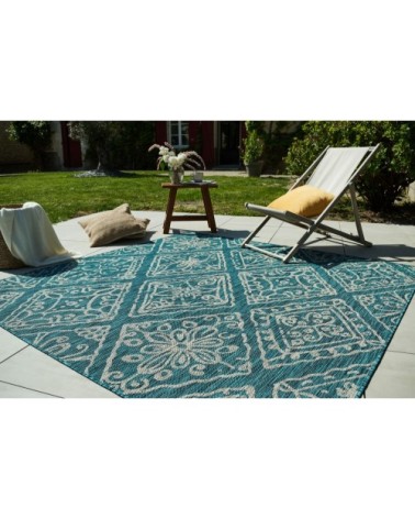 Tapis avec ornement floral turquoise - 120x160