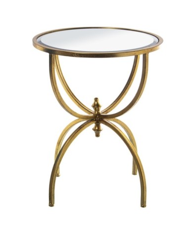 Table d'appoint ronde en métal doré et plateau miroir 49x49x62cm