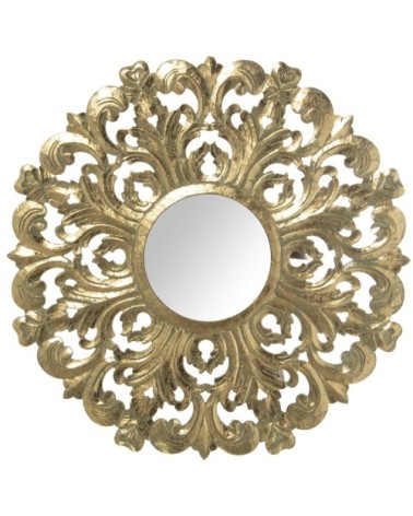 Miroir mural rond en bois taillé doré D90cm