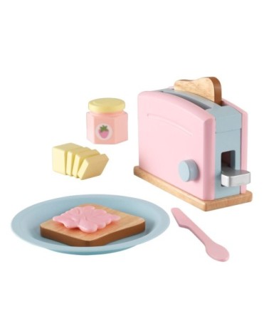 Set grille pain en bois avec accessoires pastel
