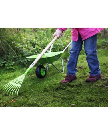 Râteau à feuilles en zinc vert et bois pour enfant