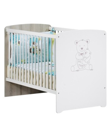Lit bébé 120x60 sérigraphié taupe en Bois Blanc