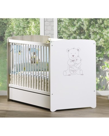 Lit bébé 120x60 sérigraphié taupe en Bois Blanc