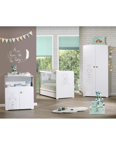 Lit bébé 120x60 sérigraphié taupe en Bois Blanc
