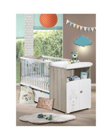 Lit combiné évolutif 120x60 en 90x190 en Bois Blanc