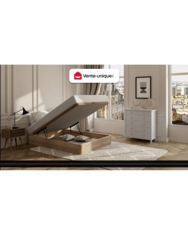 Matelas et sommier coffre effet bois 160 x 200