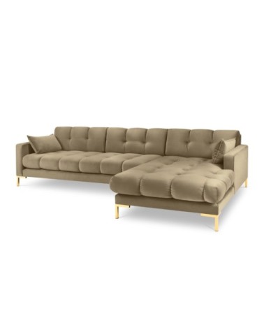 Canapé d'angle droit 5 places en tissu velours beige
