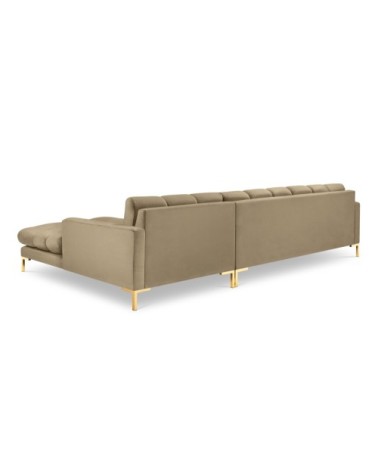 Canapé d'angle droit 5 places en tissu velours beige
