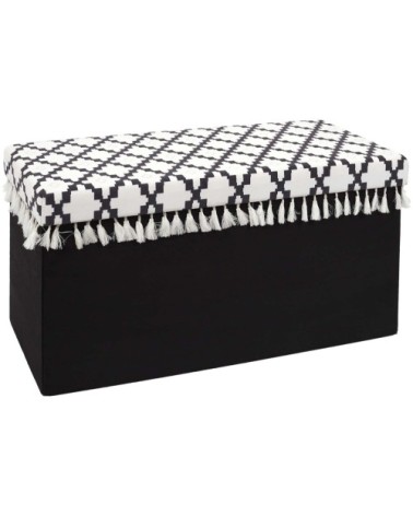 Banc coffre noir pliable couvercle à motifs pampilles mirage